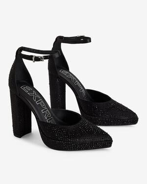EXPRESS BLACK RHINESTONE CLOSED POINTED TOE PLATFORM PUMPS HIGH HEELS SHOES SZ 6